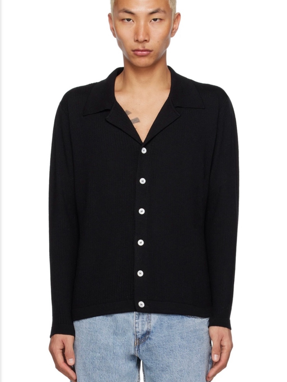 Second / Layer Men's Pistolero Black Button-Up Knit Cardigan